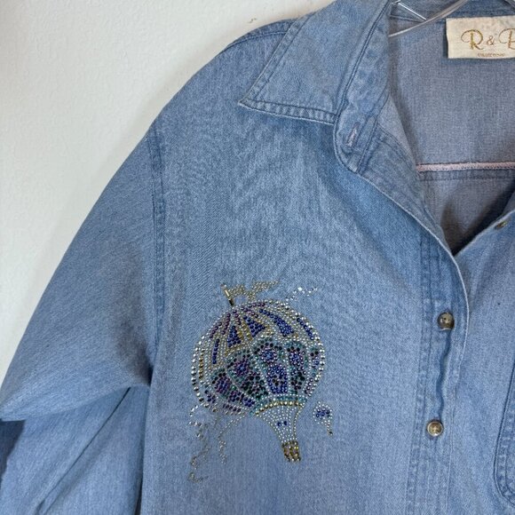 Vintage Hot Air Balloon Denim Shirt Western Medium - Picture 4 of 8